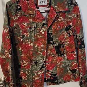 Live a Little Red and Green Floral Jean Jacket